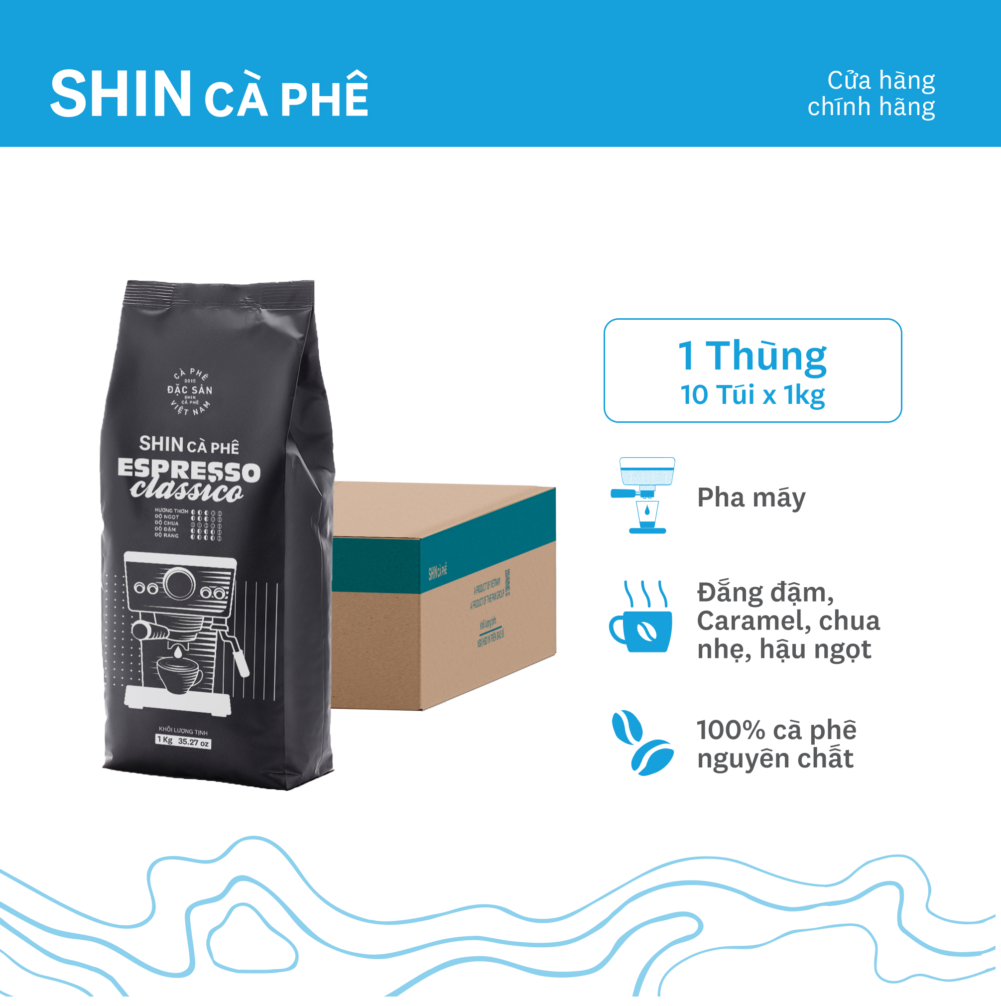 Cà Phê Pha Máy - Espresso Classico - SHIN Cà Phê - Thùng 10 gói - 1kg/gói