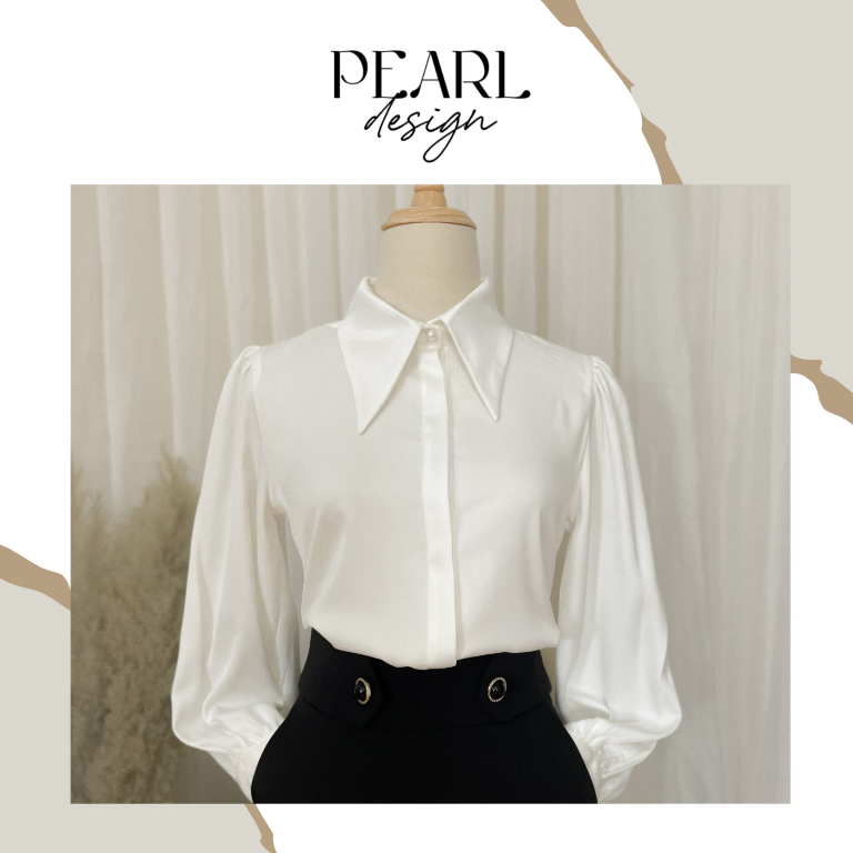 Áo sơ mi công sở nữ lụa tay phồng Pearl Design 052105