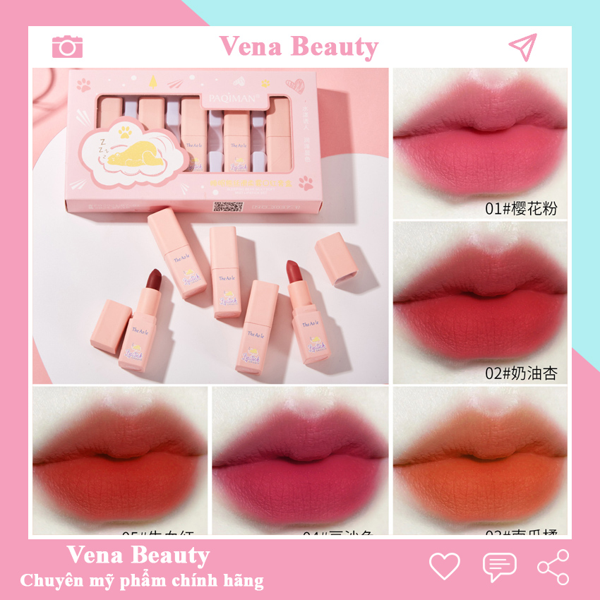 [MUA 1 TẶNG 4] Hộp 5 thỏi son môi Paquiman dành cho học sinh nội địa trung giá rẻ lì dưỡng môi Vena Beauty