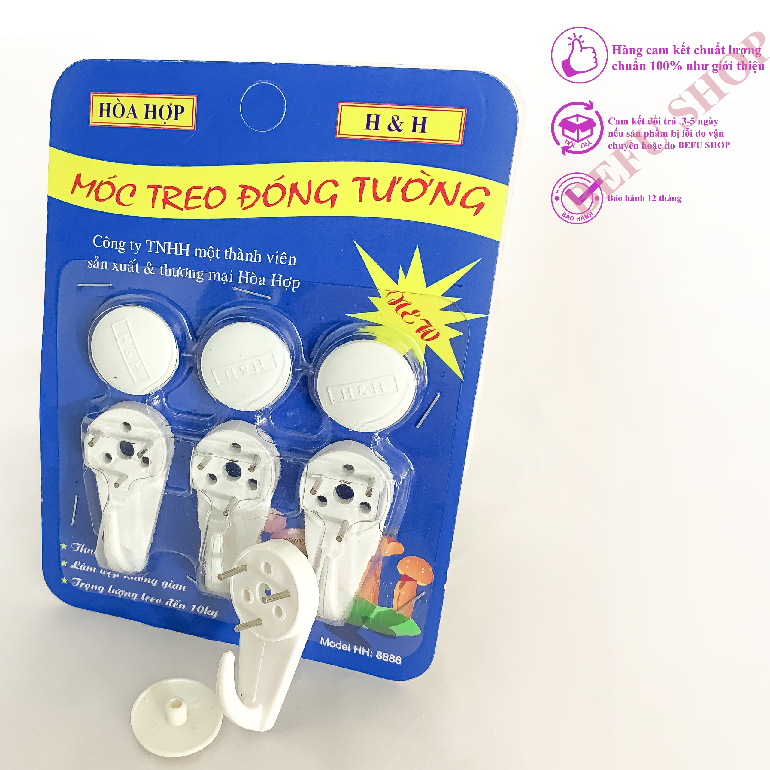 Combo 3 móc đinh treo tường chắc chắn, treo khung ảnh, treo túi xác, đồng hồ
