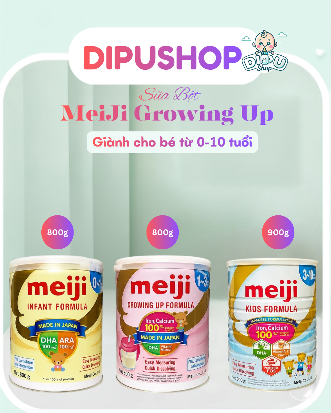 Sữa Meiji Infant & Growing Up Formula Nhập Khẩu Nhật Bổ Sung HMO Tăng Đề Kháng Cho Bé 0-3 Tuổi