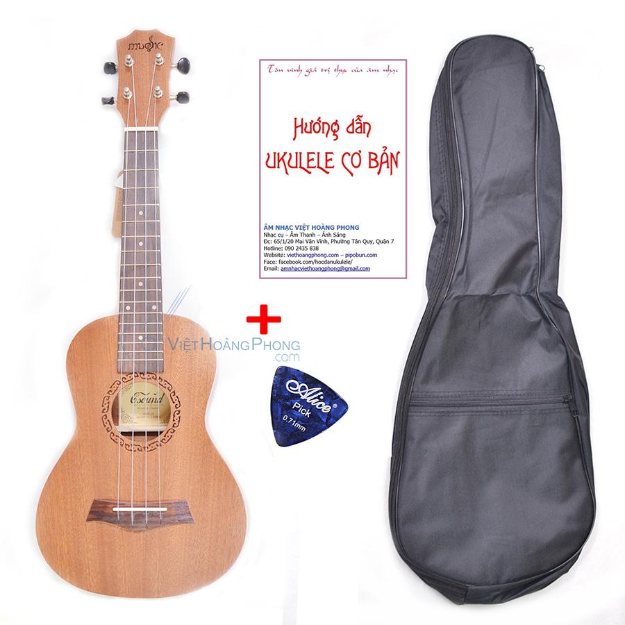Đàn Ukulele Concert Music gỗ nguyên tấm tặng Bao đựng + Sách học + Phím gảy - Việt Hoàng Phong