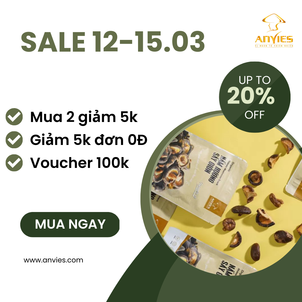 Nấm Hương Sấy Giòn Anvies Vị Truyền Thống Ít Calo Giàu Chất Xơ Tốt Cho Mẹ