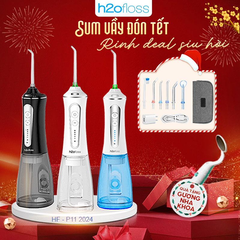Máy tăm nước H2OFLOSS HF - P11 2024 - Phiên bản cải tiến củaHF9P,  HF6P, HF6 - Tặng túi du lịch - 6 đầu tăm nước- hộp đựng - BH Chính hãng 12 Tháng