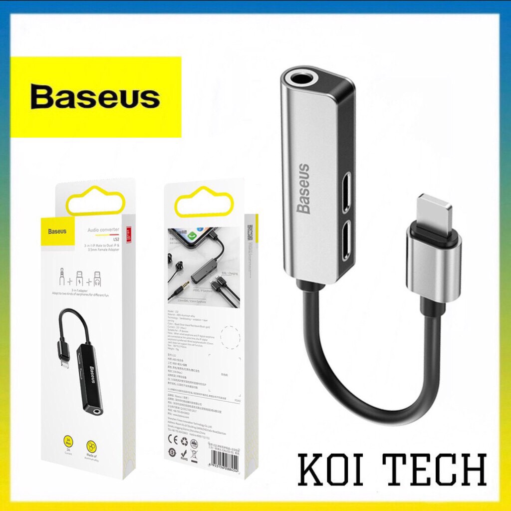 Bộ chia cổng Lightning 1 thành 2 và Jack 3.5mm cho IP ipad - Baseus L52 - KOI TECH