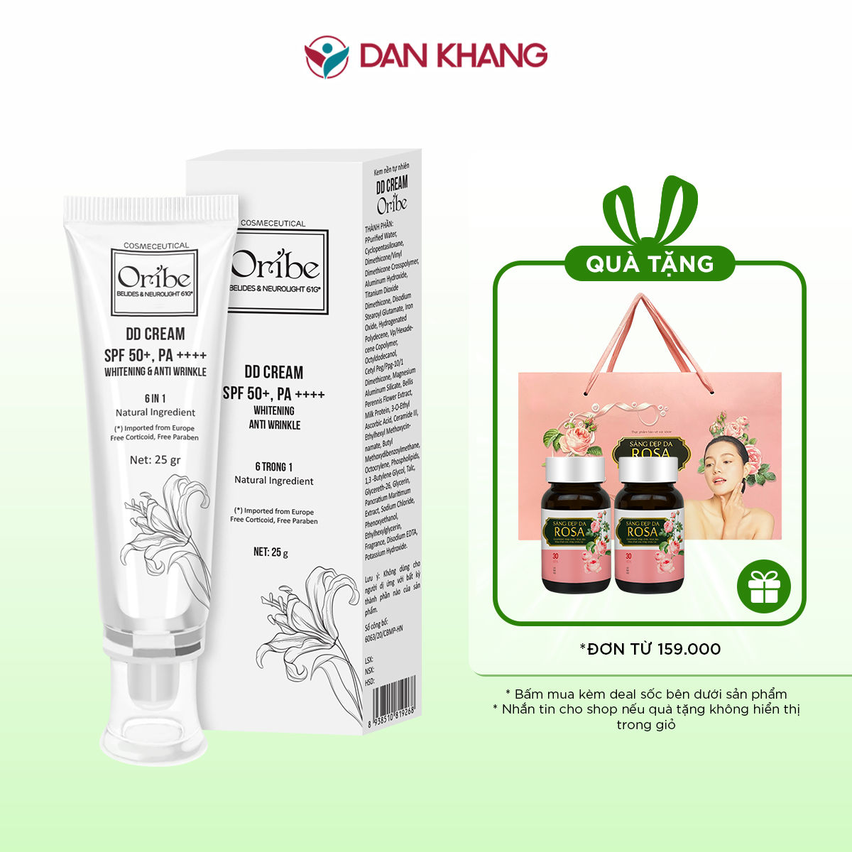 Kem Nền Dưỡng Trắng Da Chống Lão Hóa Chống Nắng 6in1 Oribe DD Cream SPF 50+ PA++++ [tuýp 25g] - Nguyên Liệu Tự Nhiên Nhập Khẩu Từ Châu Âu