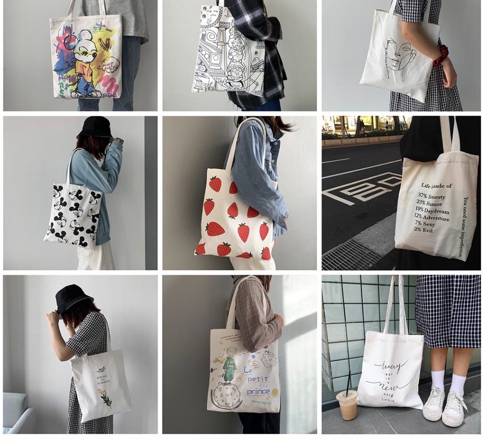 Túi tote vải canvas giá rẻ đeo chéo đi học có khóa kéo TT200