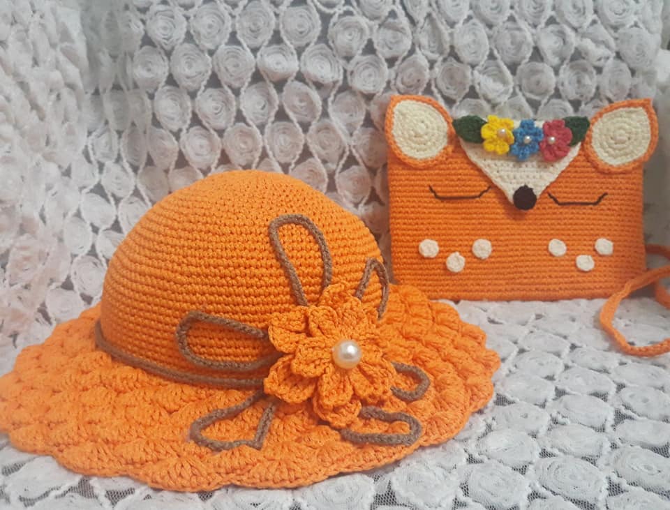 Combo túi và nón hình handmade chất liệu sợi dệt