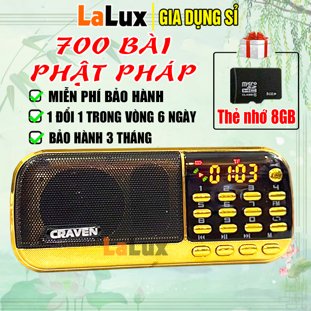  Máy Niệm Phật Craven CR836S   Cr865 700 BÀI Thẻ Nhớ 8Gb - Máy Nghe Pháp Tụng Kinh Địa Tạng  Chú Đại Bi - Loa Nghe Nhạc Phật Có Cổng USB  Đèn Led  Đài FM LALUX 