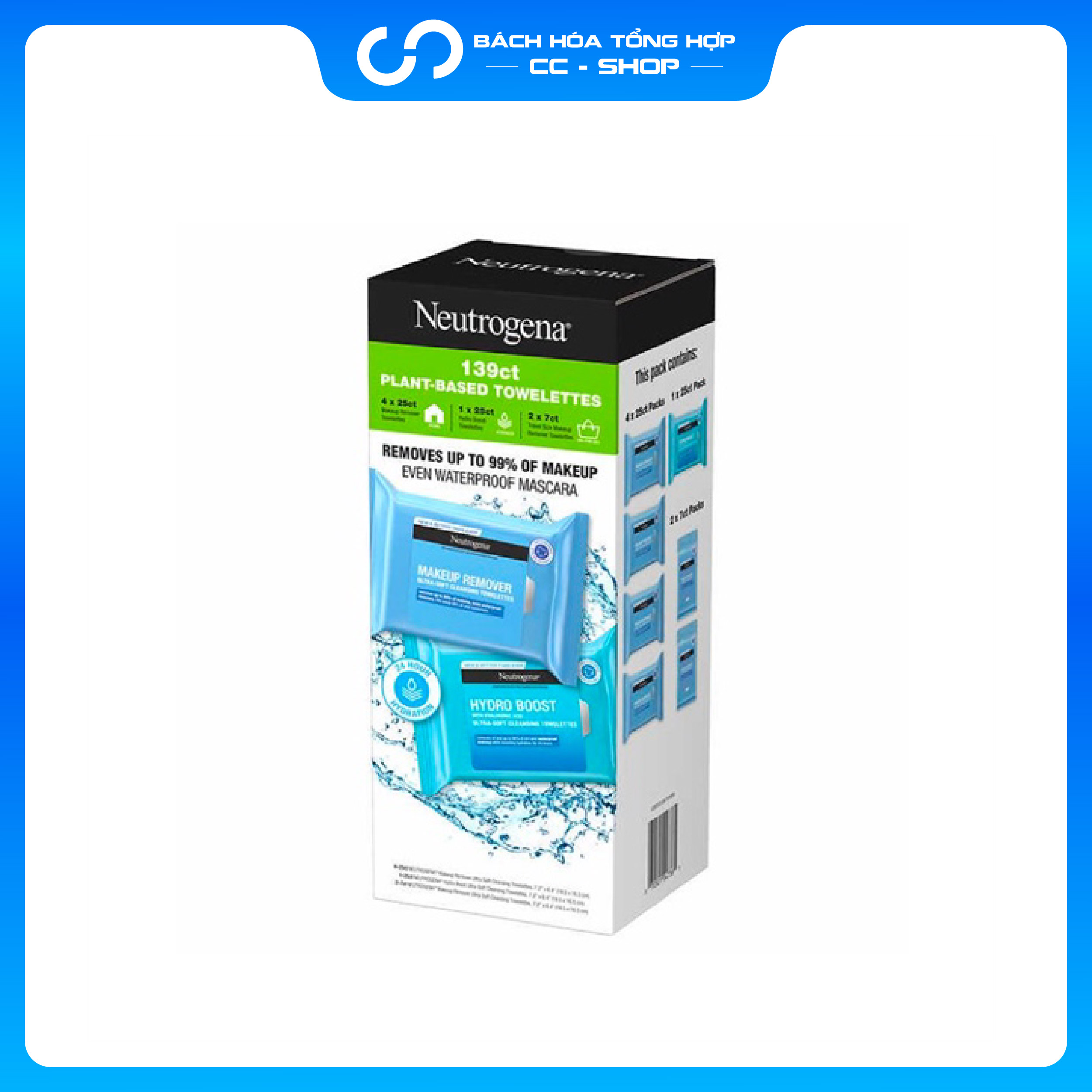Khăn Tẩy Trang Neutrogena Plant Based Makeup Remover Cleansing Towelettes Set 139 miếng