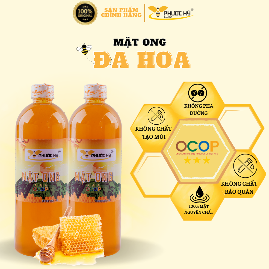Mật ong nguyên chất Đa hoa Phước Hỷ 1L