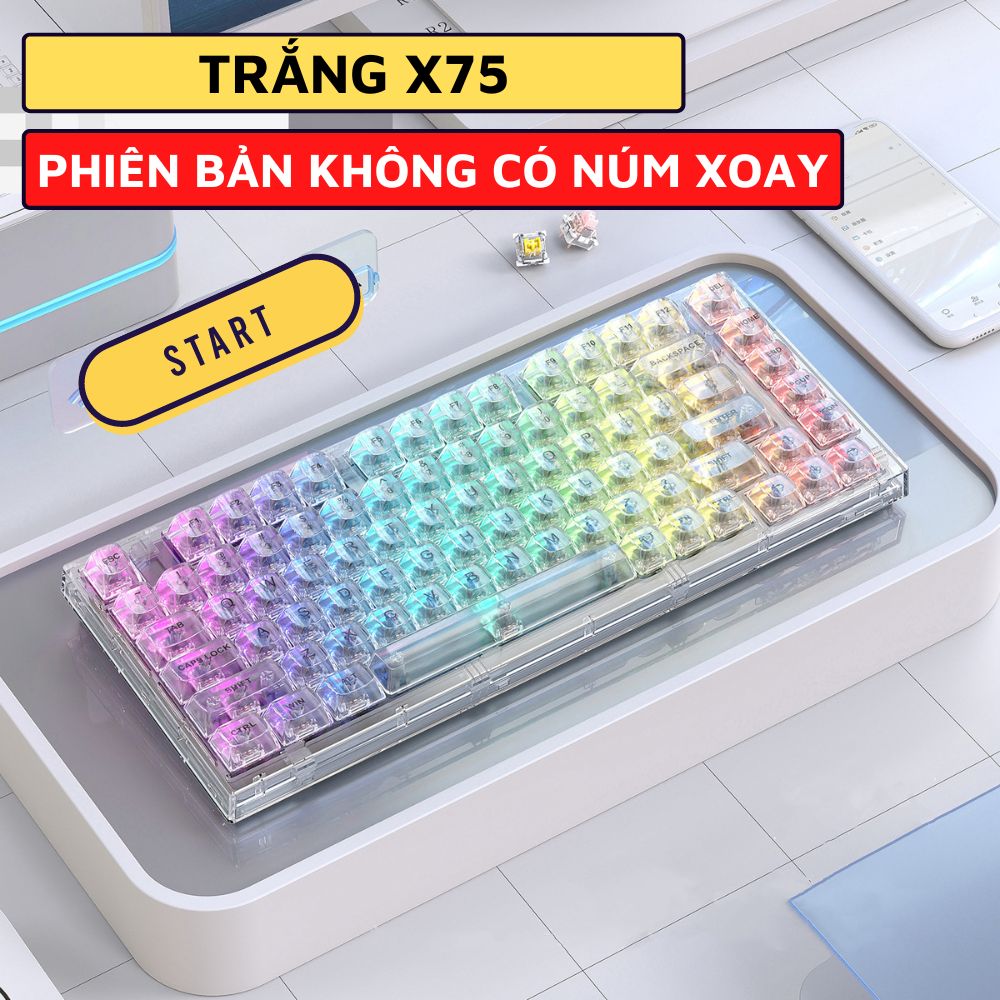 Bàn Phím Cơ Trong Suốt K75 PRO Esport Nâng Cấp LED RGB Trục Cơ White Switch Có HOTSWAP Cho Máy Tính, Laptop, PC