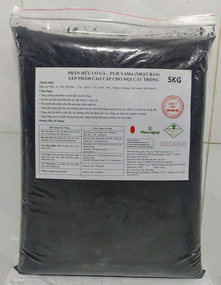 PHÂN GÀ HỮU CƠ FUJIYAMA  - BAO 5KG - SẢN PHẨM CAO CẤP CHO MỌI LOẠI CÂY TRỒNG