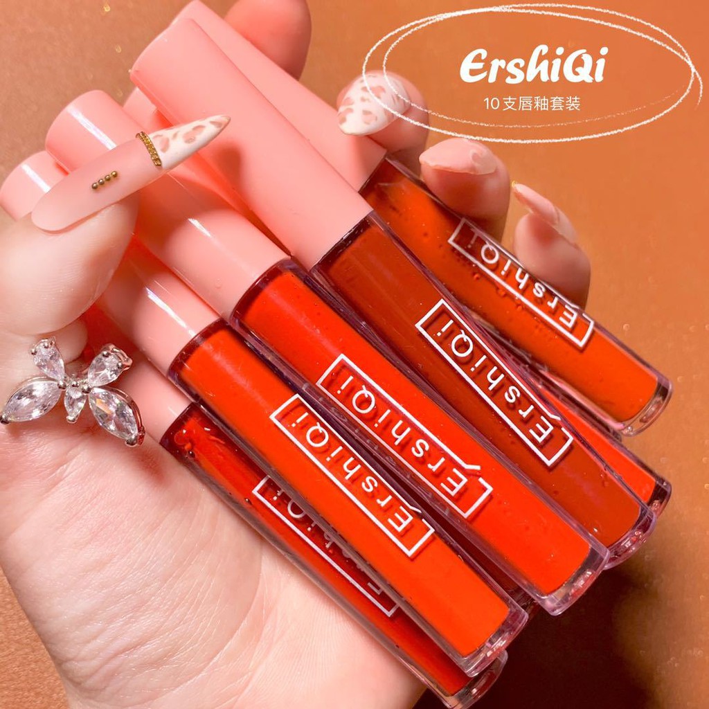 Set 10 Son Kem Lì ErShiQi Cute Gấu Vịt Matle Matle Lip Glaze Cute Siêu Hot Siêu Rẻ Vị Hoa Quả