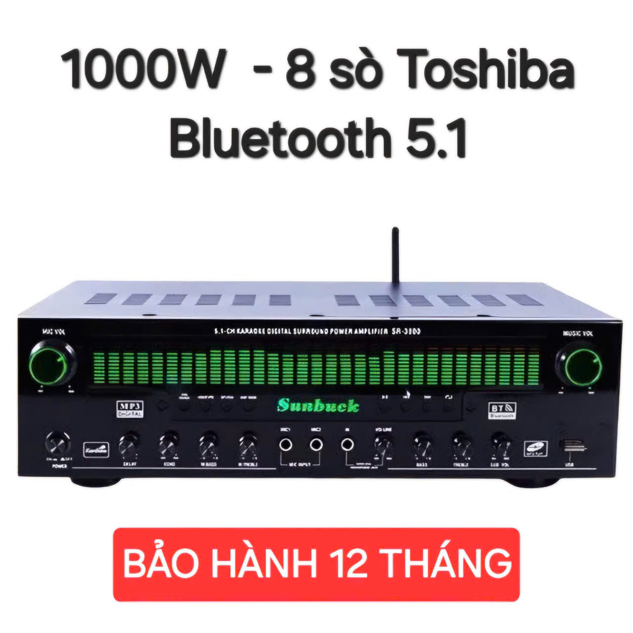 Amply karaoke bluetooth Sunbuck SR 3800 công suất lớn, dải đèn EQ thay đổi 9 kiểu theo sở thích, chất lượng âm thanh tốt