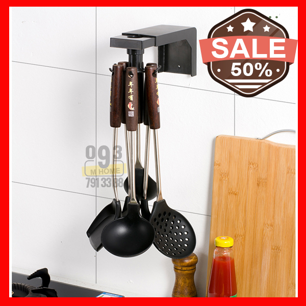 Móc treo đồ nhà bếp đa năng dán tường giá treo 6 móc xoay 360 độ