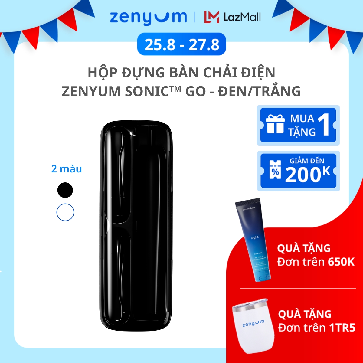 Hộp đựng bàn chải điện zenyum sonic go - đen/trắng