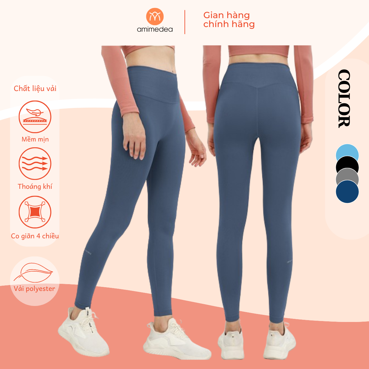 Quần legging thể thao nữ tập gym,yoga K881 chính hãng AMI MEDEA