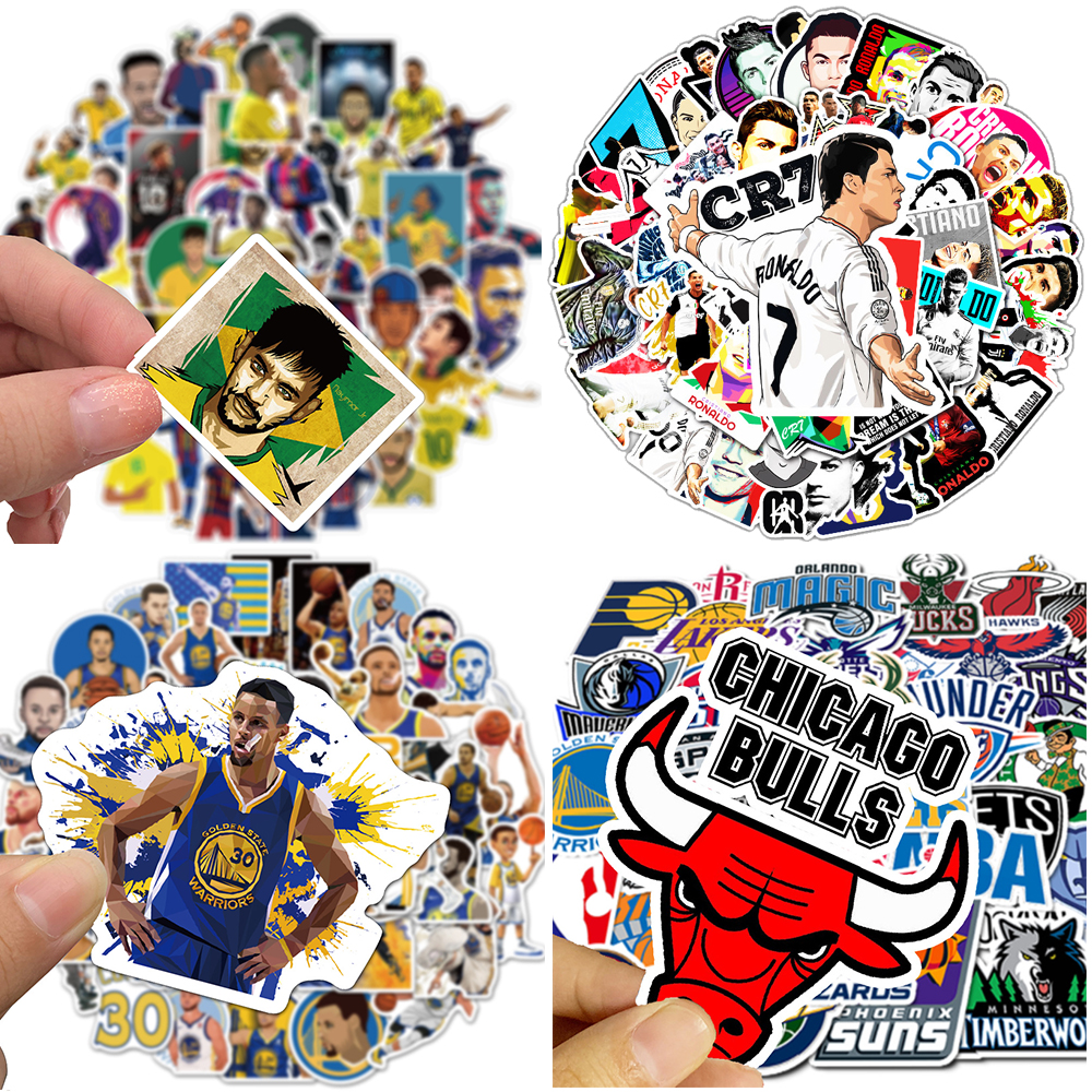Sticker Bóng Đá Bóng Rổ 50 Hình Cắt Sẵn Cầu Thủ Neymar Messi Ronaldo NBA Kobe Curry James Kyrie Slam Dunk Sneaker Dán Điện Thoại Laptop Sổ Xe Tường Mũ Bảo Hiểm Bình Nước Vali Ván Trượt