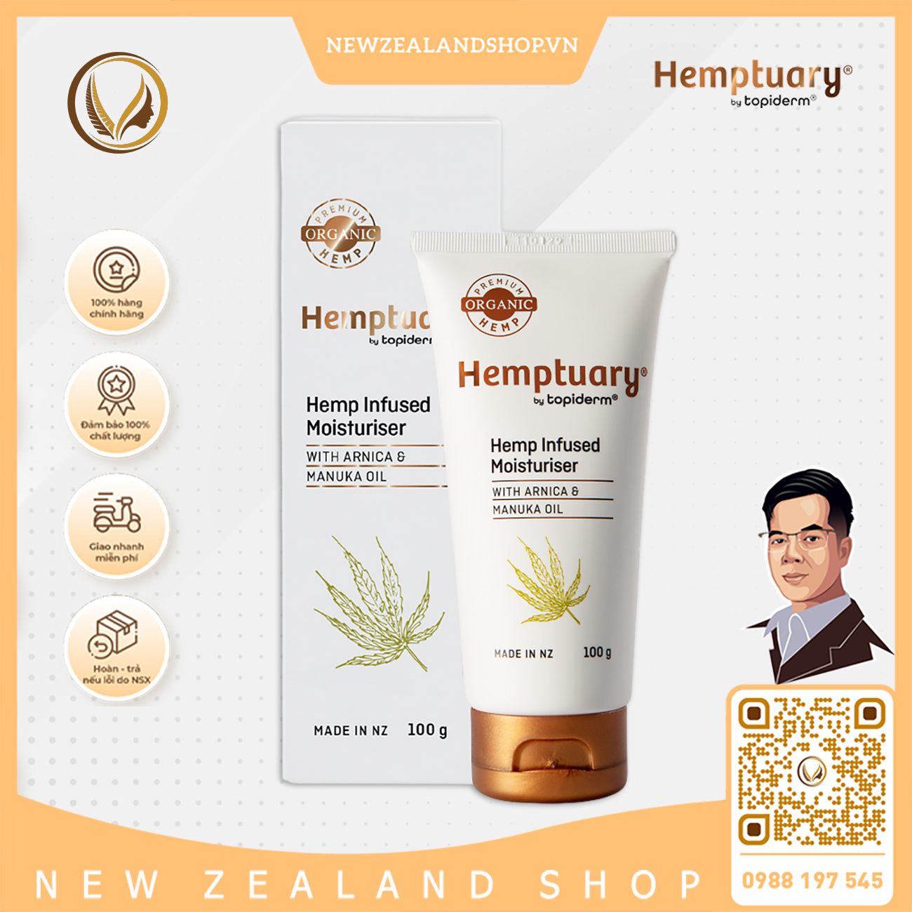 Kem dưỡng ẩm, chống lão hóa hạt gai dầu Hemptuary Infused Moisturiser 100g