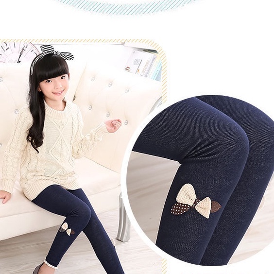 Quần giả bò lót lông đính nơ cho bé gái