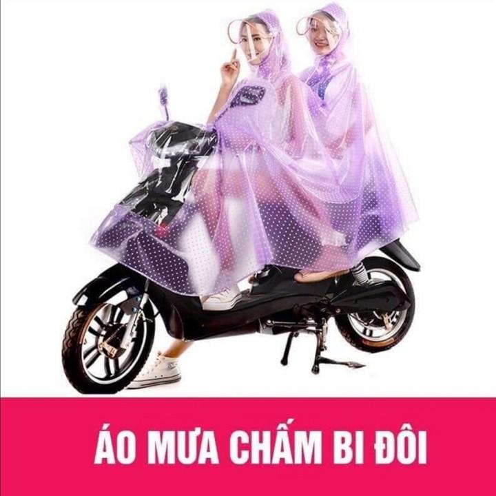Áo mưa trong suốt chấm bi siêu dai 2 đầu
