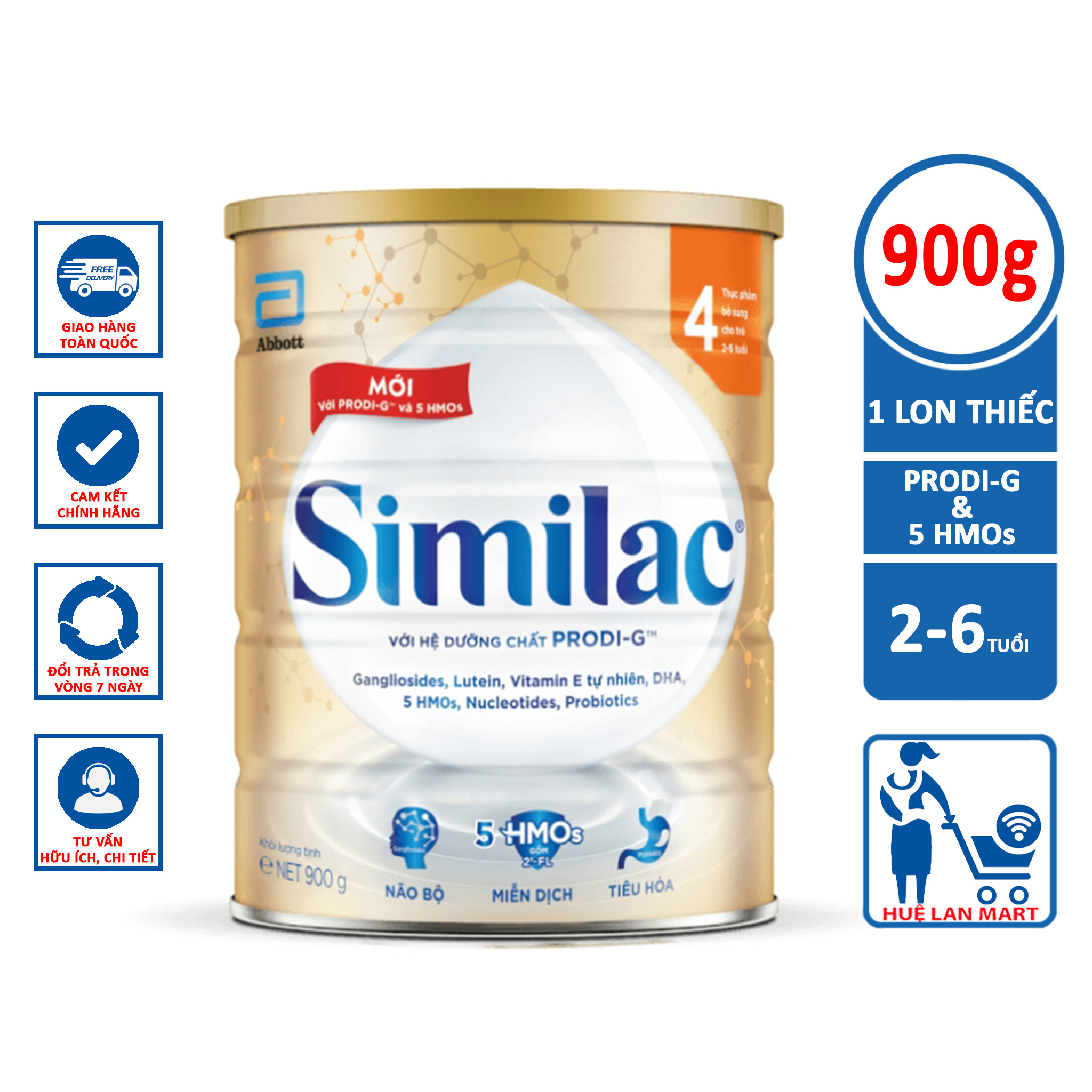 Sữa Bột Abbott Similac Với Prodi-G và HMOs Số 4 Não Bộ Miễn Dịch Tiêu Hóa- Hộp 900g (Cho bé 2-6 tuổi)