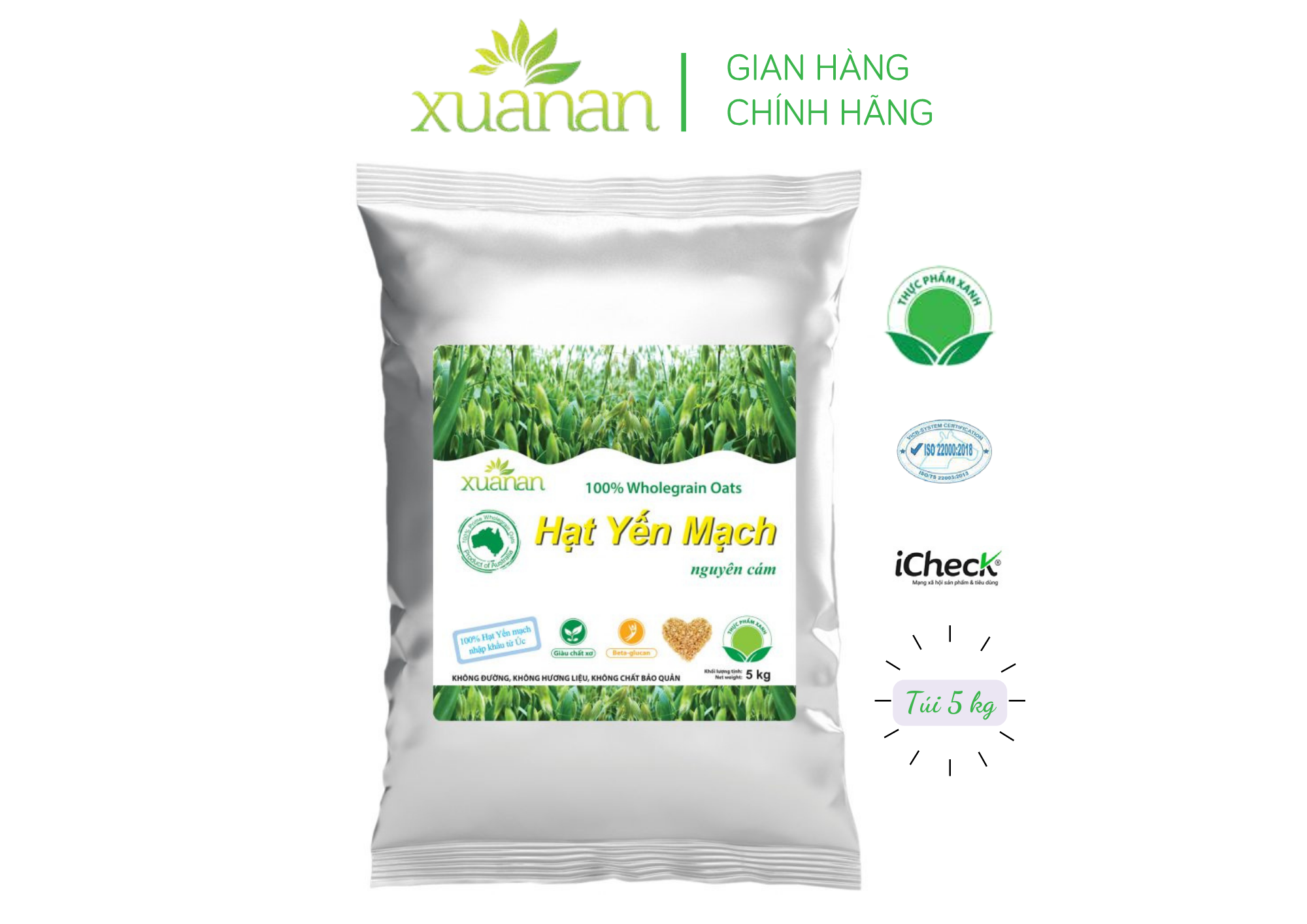 Hạt yến mạch nguyên cám úc xuân antúi 5kg