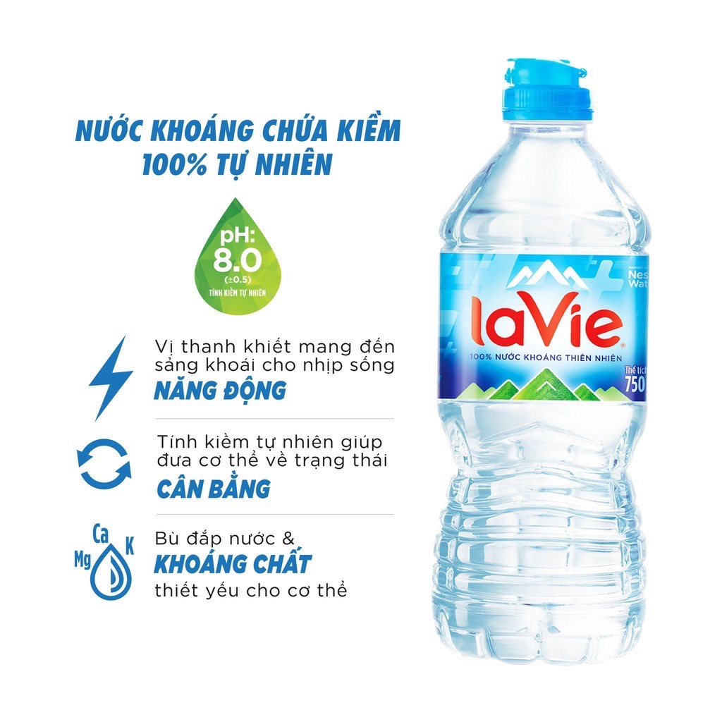 Thùng 12 chai nước khoáng la vie kiềm 100% tự nhiên 750ml/chai