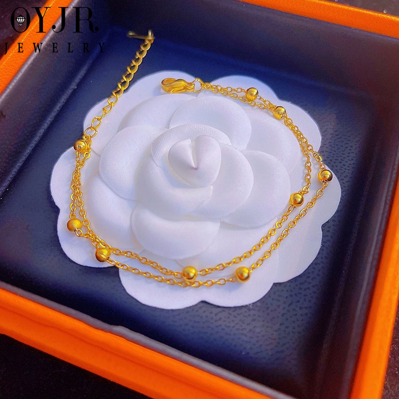 OYJR Lắc tay titan nữ không gỉ vòng tay titan mạ vàng 18k thiết kế 2 lớp bi trơn đơn giản thanh lịch hàn quốc
