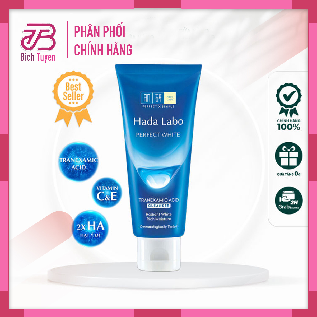 Sữa Rửa Mặt HADA LABO Perfect White Arbutin Cleanser - Date Mới - 80g - Kem Sữa Rửa Mặt Hadalabo Màu Xanh