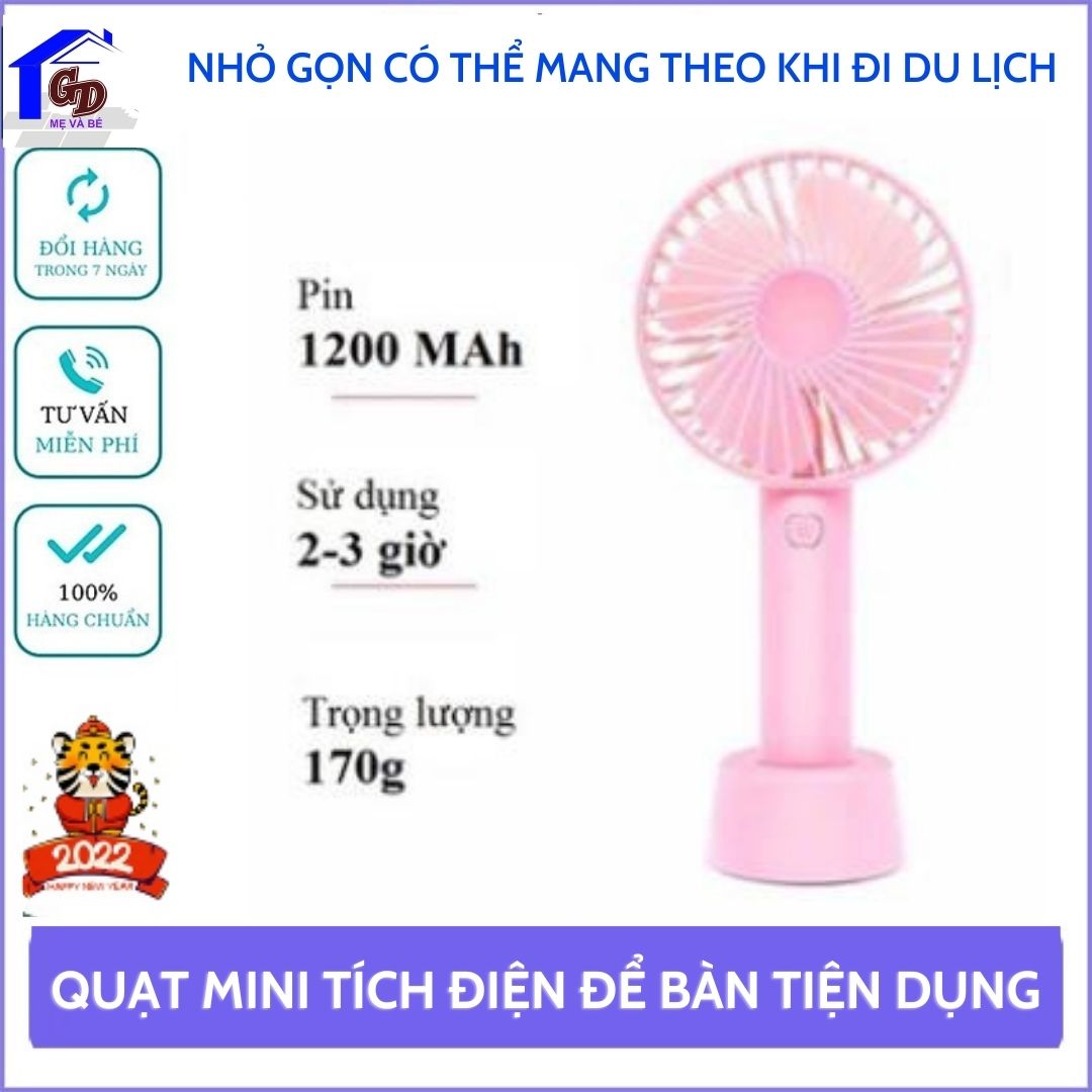 Quạt Mini Cầm Tay, Để Bàn Sạc Tích Điện Siêu Tiện Dụng Cho Mua Hè 2020 - Giao Màu Ngẫu Nhiên - Bảo Hành 3 Tháng