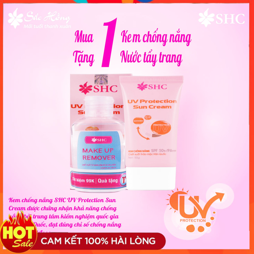 Kem chống nắng sắc hồng -  kèm 01 tẩy trang 60ml cao cấp  Bảo vệ da khỏi tác hại ánh nắng mặt trời, ngăn ngừa khô sạm, cháy nắng, xuất hiện nếp nhăn, đốm nâu