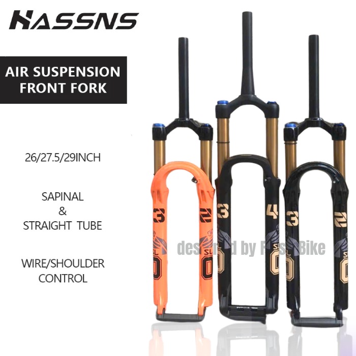 Phuộc Hơi Xe Đạp MTB HASSNS Chất Liệu Hợp Kim Nhôm Phanh Đĩa Kích Thước 27.5 29 Inch Trục QR Boost 32 34mm 5x135 110x15mm Cổ Thẳng Cổ Nở