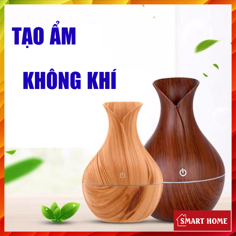 T3B5 Máy Khuếch Tán xông tinh dầu, kiểu dáng lọ hoa, hàng Cao Cấp vân Gỗ, nút Cảm Ứng- Smarthome