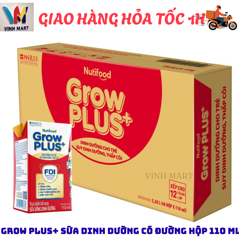 [ CHỈ GIAO CHO ĐƠN ĐẶT HỎA TỐC HỒ CHÍ MINH ]   NutiFood Grow Plus+ Đỏ Có Đường Thùng 48 Hộp 110 ml