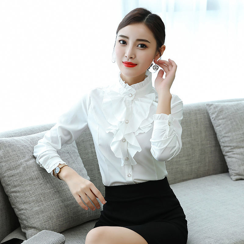 Bông ren cổ áo áo sơ mi nữ dài tay áo2021mùa thu mới áo sơ mi mỏng áo sơ mi1630
