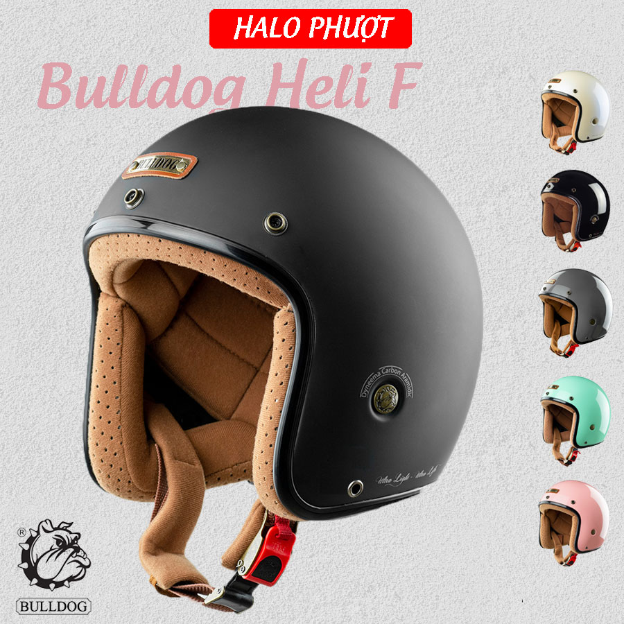 (Tặng khóa số)  Mũ bảo hiểm Bulldog Heli Fiberglass sợi thủy tinh (nhiều màu)