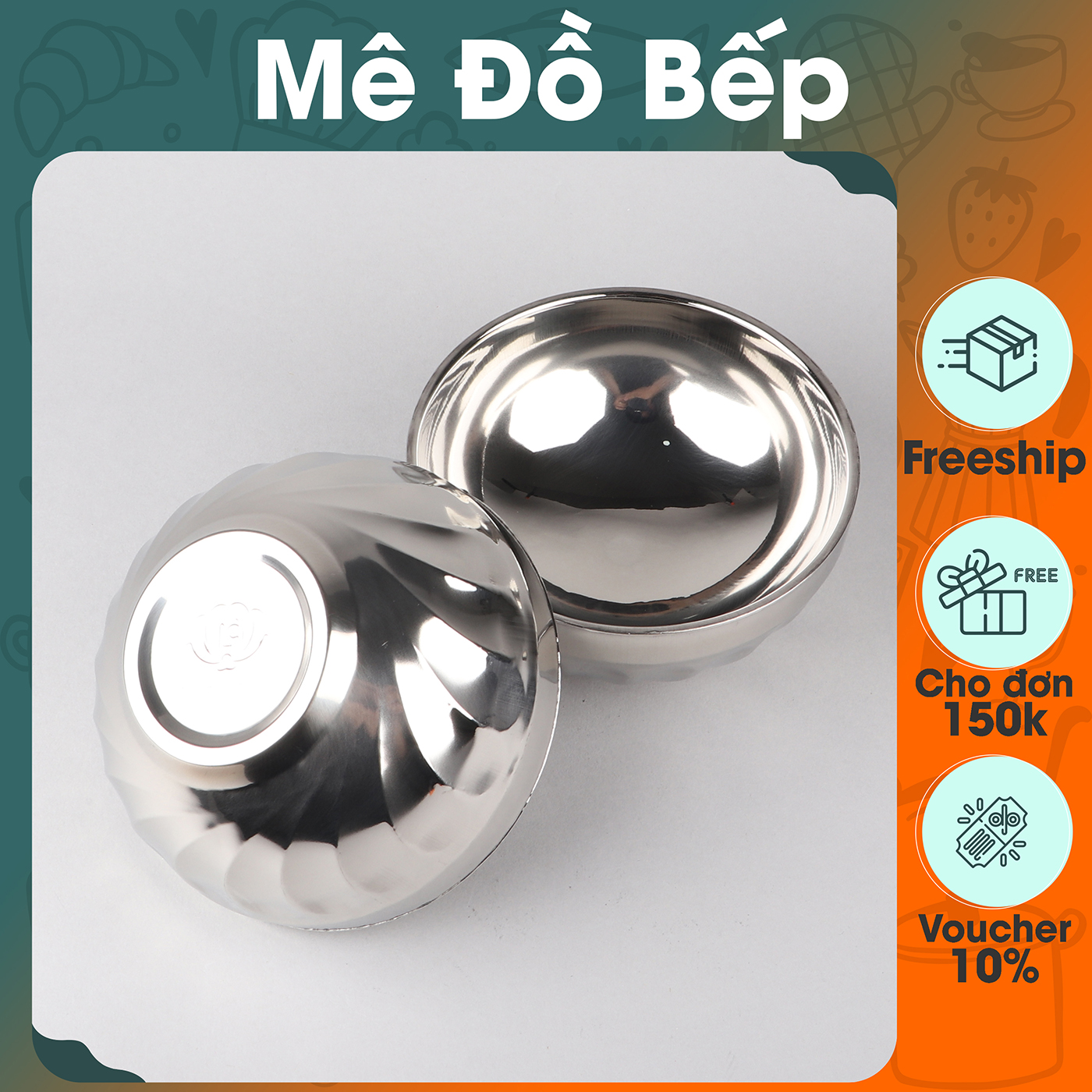 Chén inox 2 lớp Bam House cách nhiệt 12cm cao cấp C02 – Gia dụng bếp