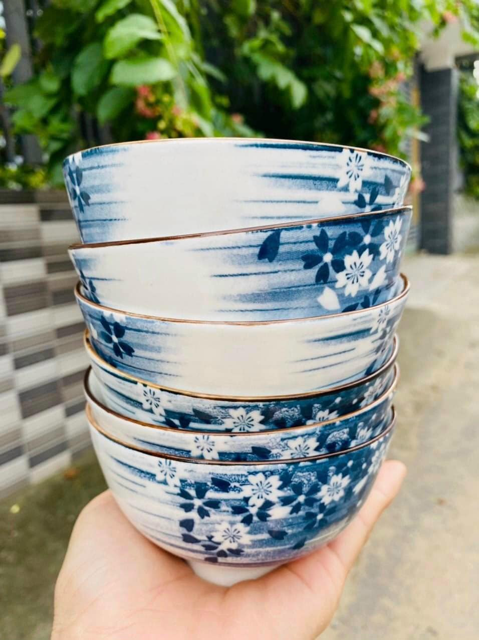 Bộ 4 chén sứ hình họa tiết hoa lá xanh 4.5in
