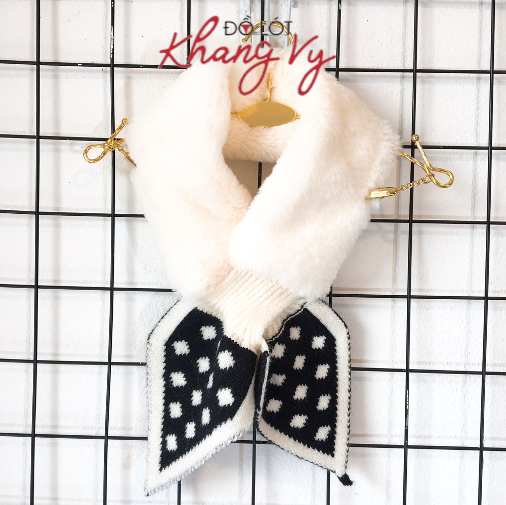 Khăn lông choàng cổ cài nơ chấm bi nhiều màu Hàn Quốc - HOTTREND SHOP-ND