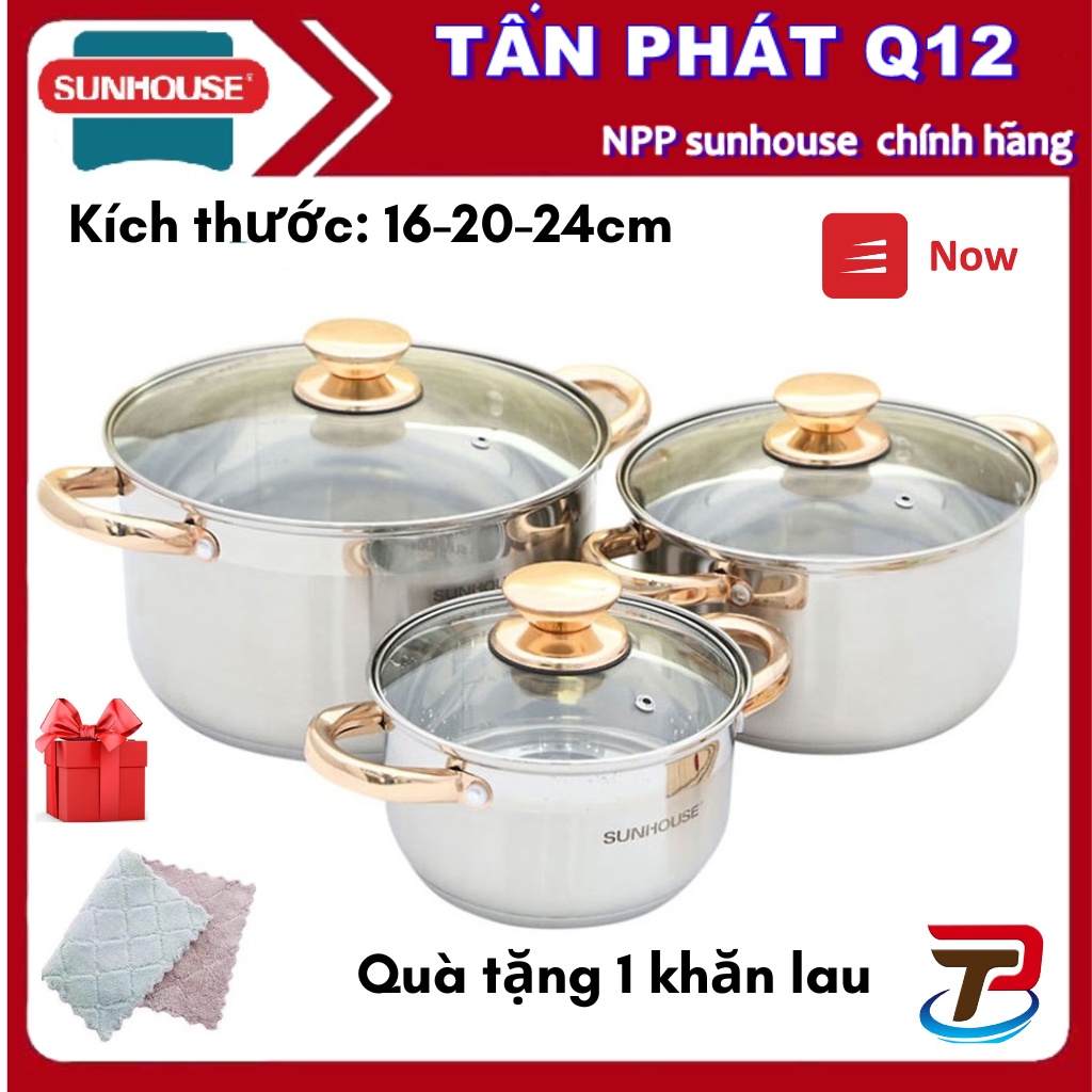 Bộ nồi 5 đáy cao cấp inox bếp từ Sunhouse SH781 HOẶC SH788 (TẶNG 1 KHĂN LAU)