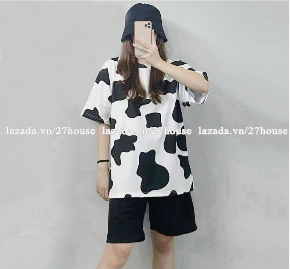 Bộ hoạt hình bò sữa unisex / Áo thun bò sữa + quần cartoon freesize 60Kg