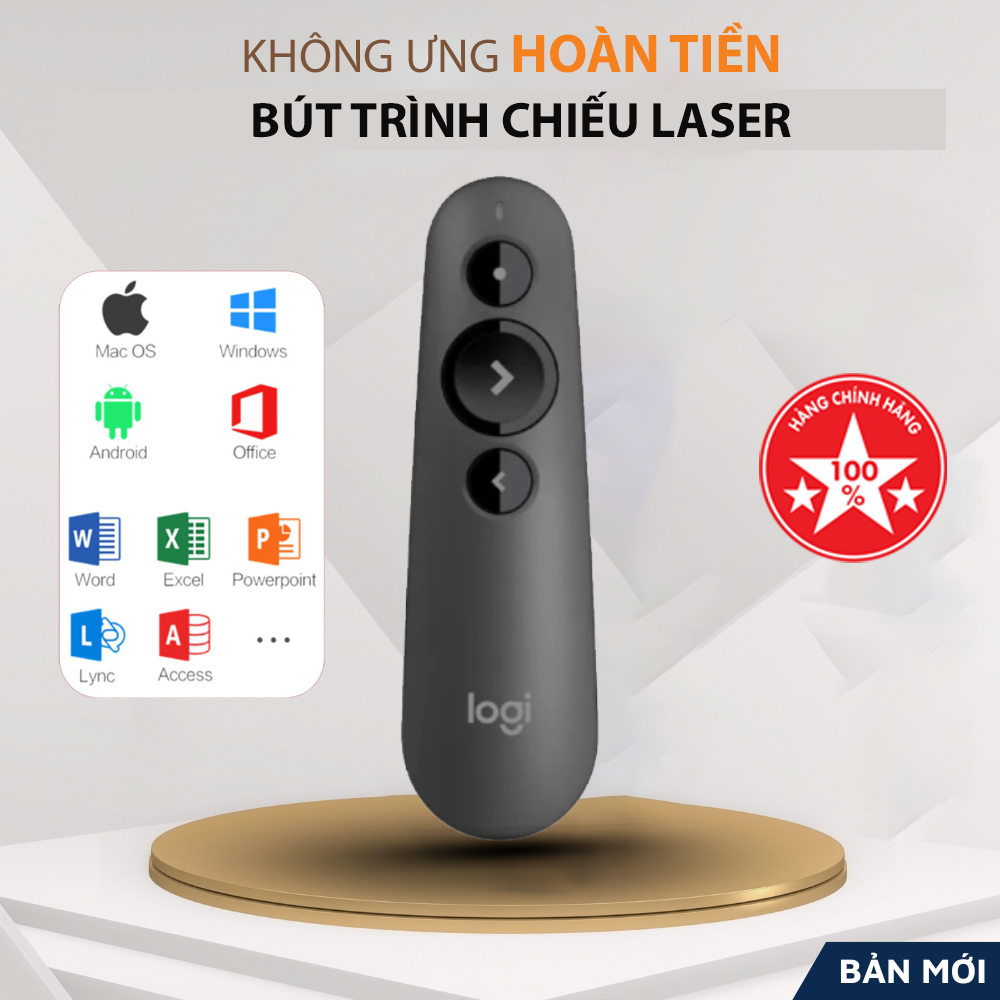 Bút Trình Chiếu Slide Loritech R500 PowerPoint Laser 2.4G. Bút Chỉ Máy Chiếu Màu Đen, Nút Ấn Nhạy, Độ Bền Cao