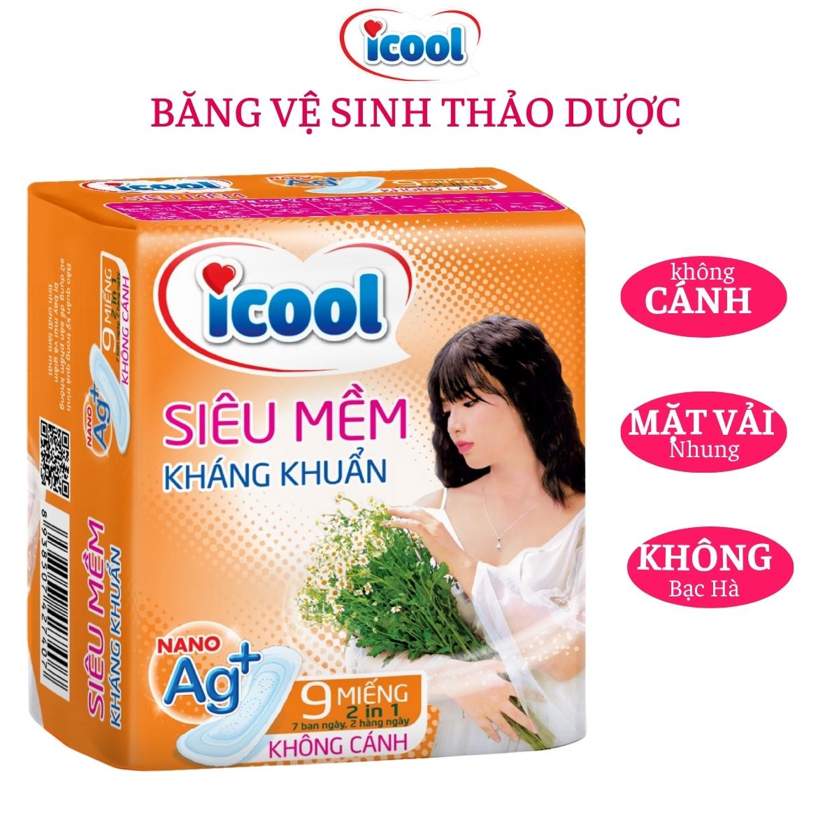   Hàng Chính Hãng  Băng vệ sinh ICOOL thảo dược KHÔNG CÁNH mặt vải mềm mịn  BVS không bạc hà cool mát bảo vệ làn da nhạy cảm. 