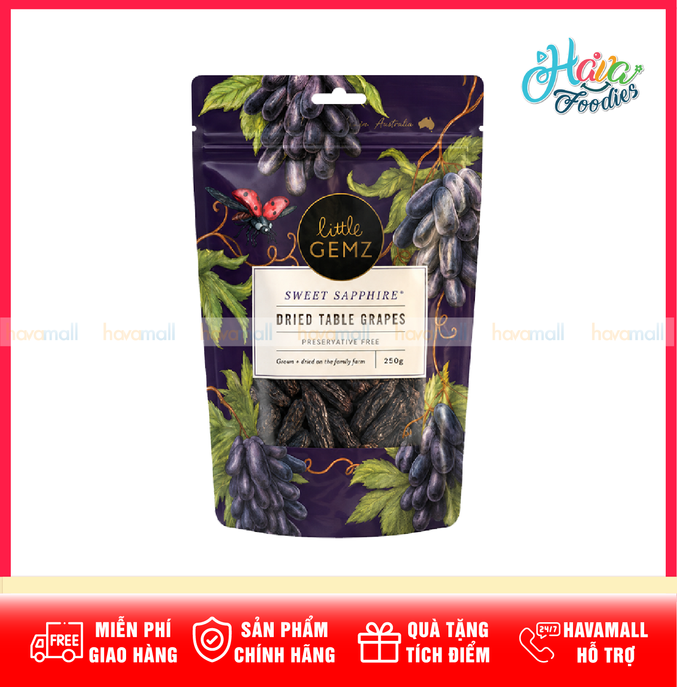 Nho Ngón Tay Khô Sweet Sapphire Úc Little Gemz Túi 250g – Little Gemz Sweet Sapphire Dried Table Grapes 250g
