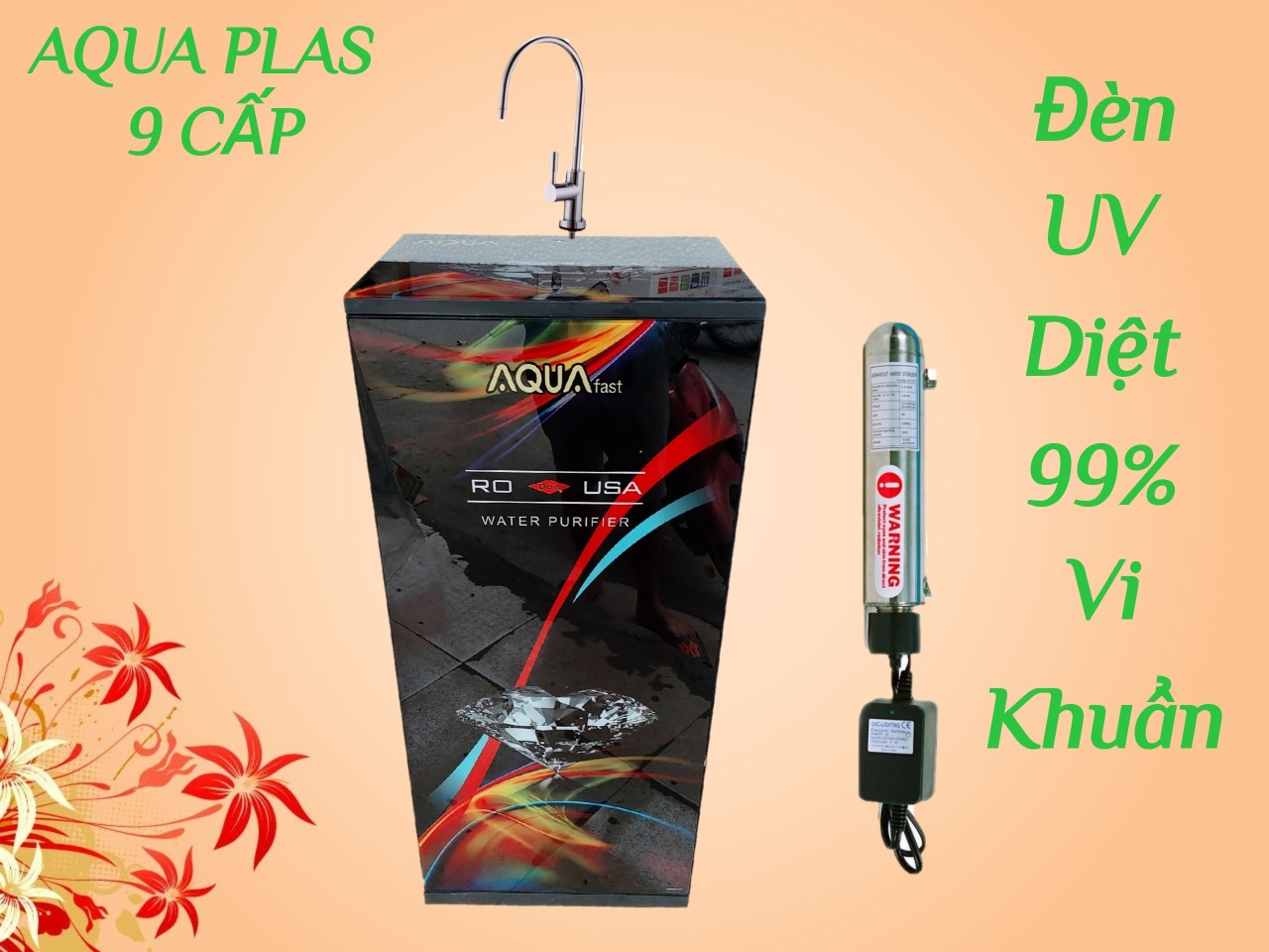 Máy Lọc Nước RO Cao Cấp Đèn UV Diệt Khuẩn AQUAfast 10 Cấp Vỏ Kính 6D