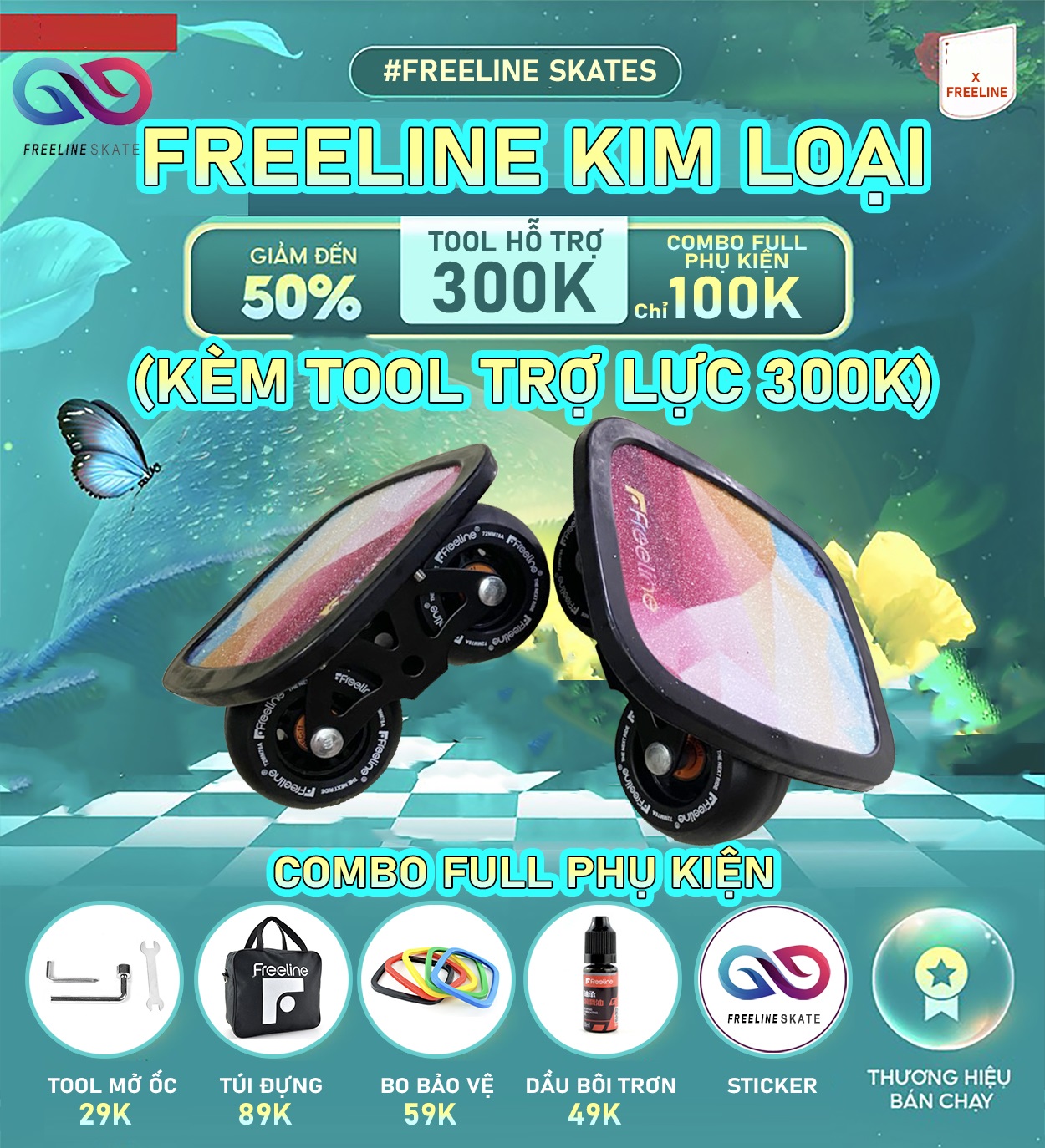 Ván trượt freeline skate sắt thế hệ mới - khung h