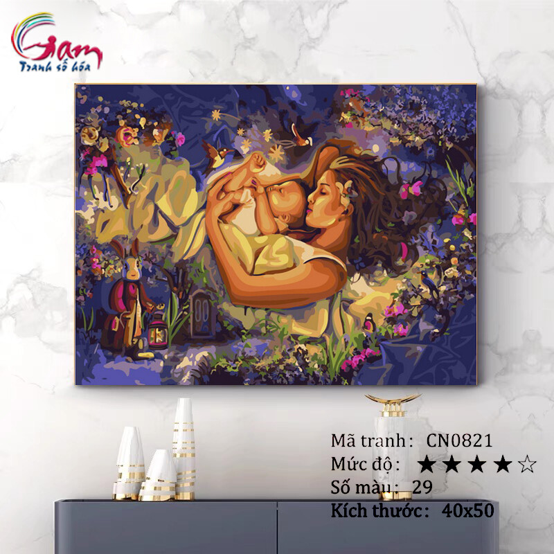 Tranh tô màu theo số Mẹ ôm con CN0821
