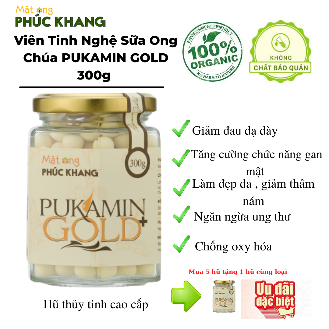 Viên Hoàn Tinh Bột Nghệ Mật Ong Phúc Khang 300g  - Mua 5 Hũ tặng 1 hũ cùng loại